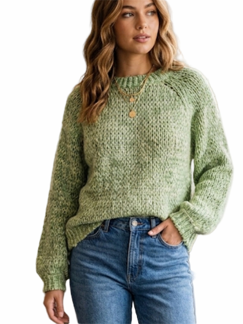 Vero Moda Green Knit Sweater Relaxed Cozy Minimalist Layering